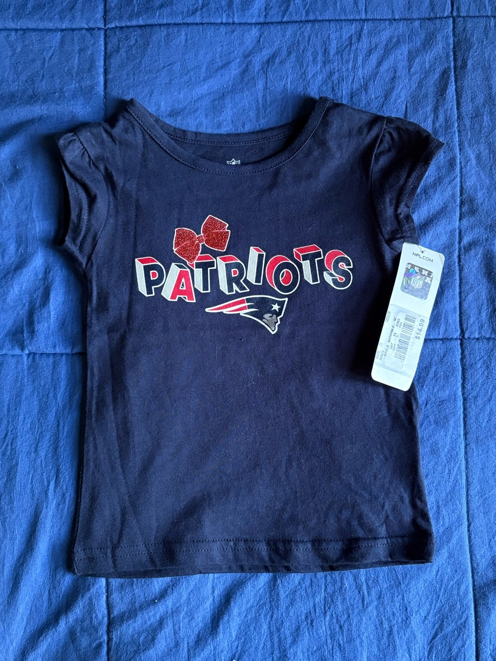 NFL Girls Navy Patriots Glitter Logo Tee